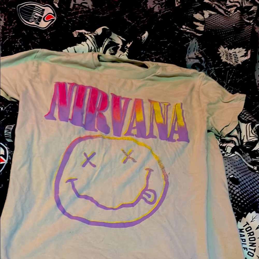 NIRVANA Cream and Purple Short Sleeve Tee